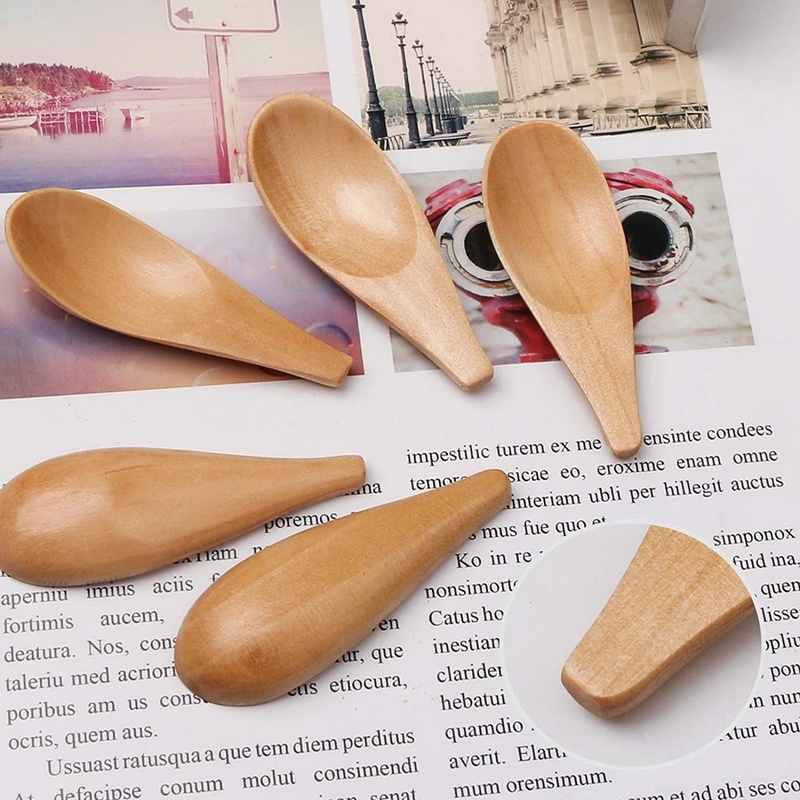 Muỗng gỗ mini tự nhiên tay cầm ngắn dùng để múc gia vị/ trà cho gia đình