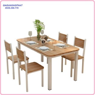 RE0688 - Bộ bàn ghế ăn gỗ khung sắt giá rẻ 120x60cm - Bộ bàn ghế nhà ăn gỗ khung sắt