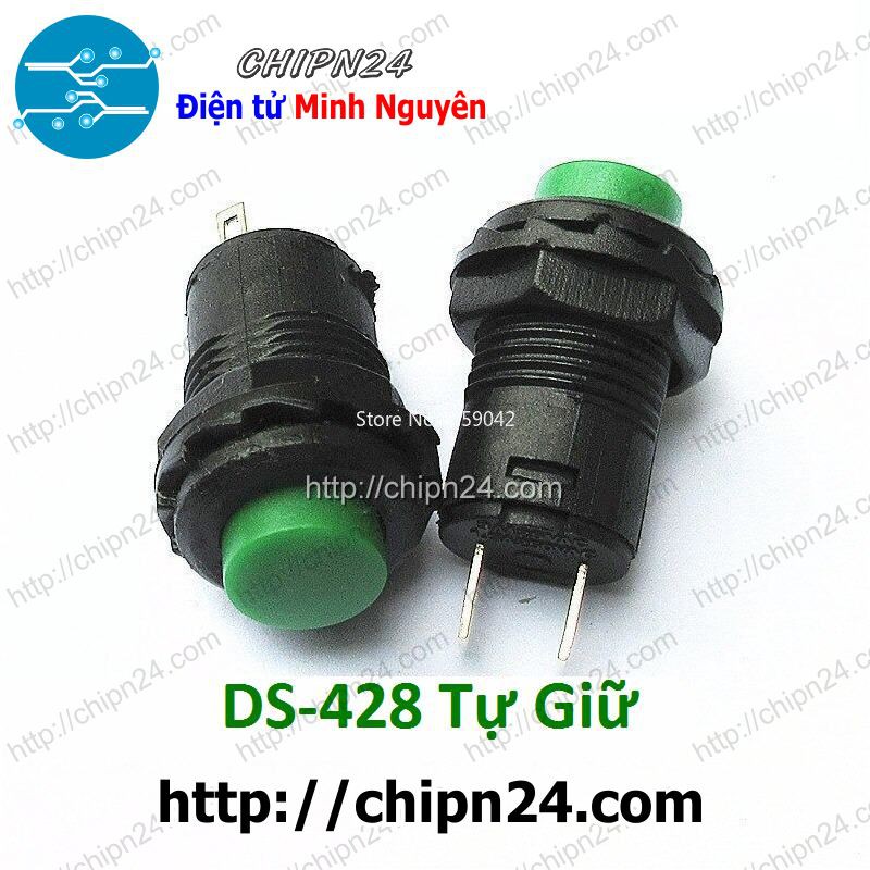 [2 CÁI] Nút nhấn Tự Giữ DS-428 Xanh Lá (Đường kính 12MM)