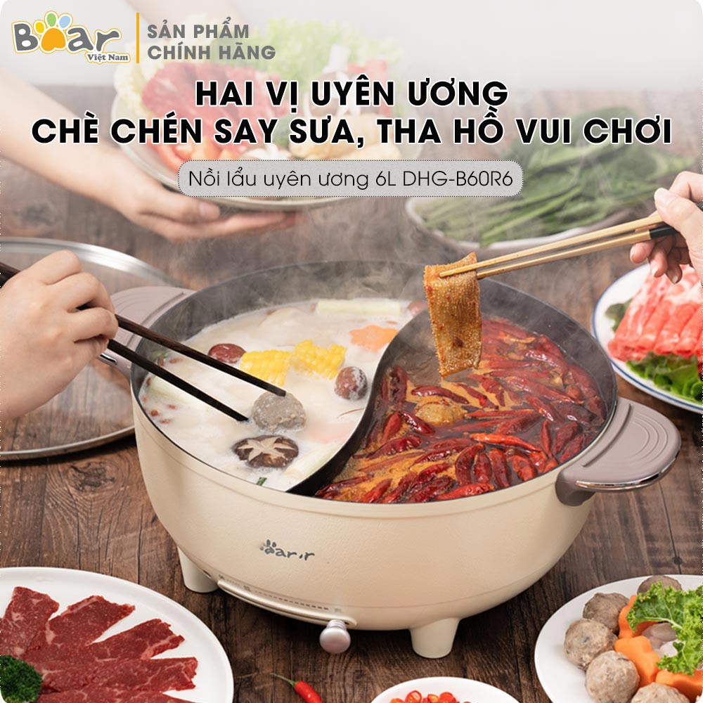 Nồi Lẩu Hai Ngăn Bear DHG-B60R6 - Dòng Nồi Lẩu 2 Ngăn Dùng Cực Tiện Lợi Cho Mọi Gia Đình