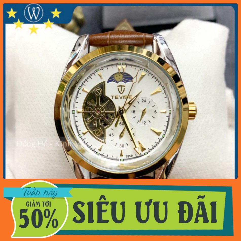 SIÊU PHẨM SIÊU HOT Đồng hồ cơ nam dây da cao cấp Tevise T795 full box, mặt kính sapphire chống xước, chống nước, bảo hàn
