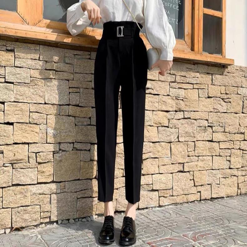 Quần tây đai vải cạp siêu cao KH04, quần baggy công sở lưng cao đai vải hottrend