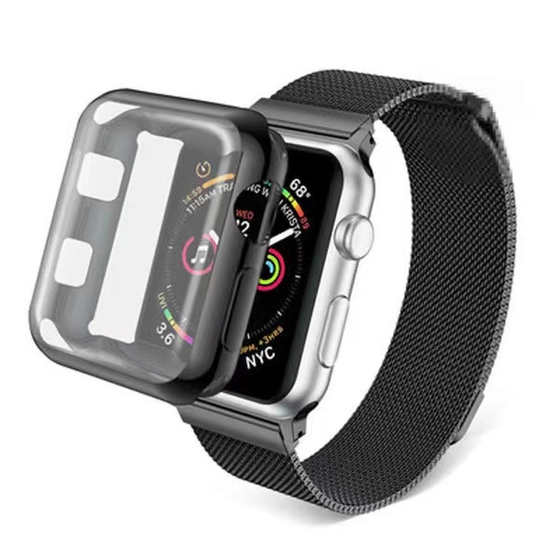 Bộ Ốp Vòng Nam Châm + Miếng Dán Bảo Vệ Màn Hình 44mm 40mm Cho iWatch band 41mm 45mm Apple watch Serie SE 6 4 3 7