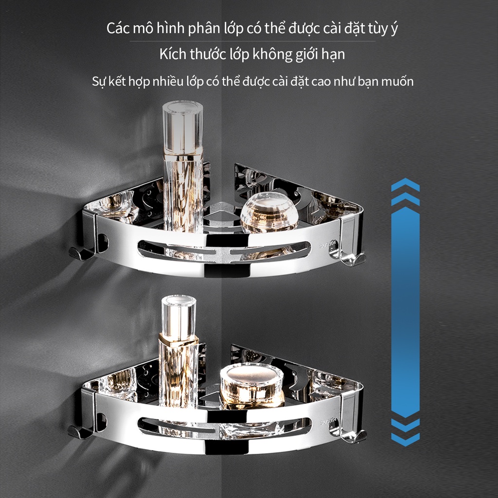 Kệ để đồ XINKUNLONG gắn góc tường thép không gỉ không cần khoan lỗ dành cho phòng tắm