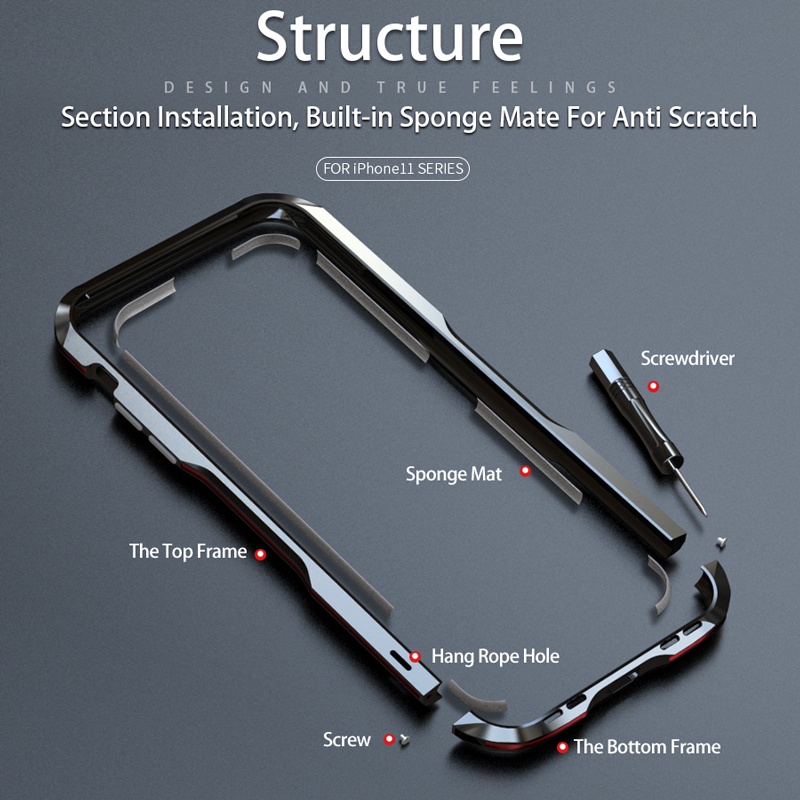 LUPHIE Original Aluminum Metal Bumper Frame compatible for iPhone 11 Pro Max X XS XR 7 8 Plus SE Luxury Case Shockproof Armor irregularly Aluminum Cover