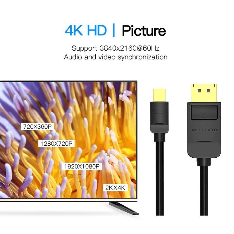 Dây cáp Mini Displayport sang Displayport Vention 4K 60Hz, DP 1.4 hỗ trợ 3D cho Macbook Laptop Pro Air Tuấn Hà Store