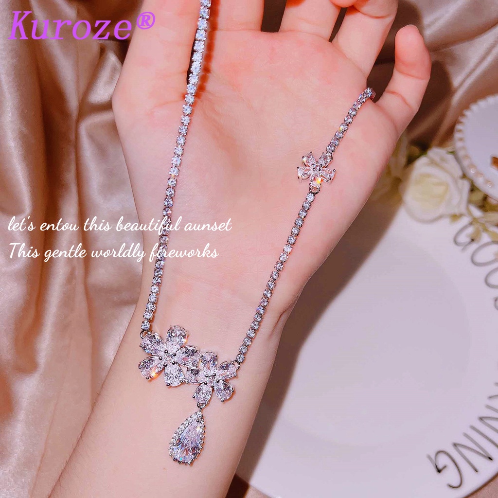 Vòng cổ Mặt Hình Giọt Nước Đính Đá Kim Cương Trắng Phong Cách Cổ Điển Cho Nữ