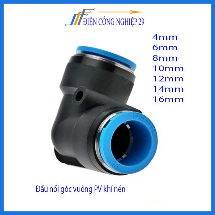 Cút góc chữ L, Đầu nối góc ống hơi khí nén, ống phun sương đầy đủ kích thước