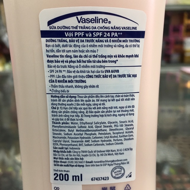 Sữa Dưỡng Thể Vaseline Healthy White Sun+Pollution Protection 200ml