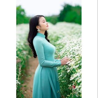 Bộ áo dài trơn 4tà chất liệu chiffon cao cấp màu xanh ngoc siêu đẹp