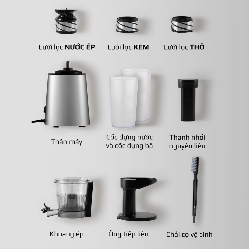 Máy Ép Chậm OLIVO SJ210 - Máy Ép Trái Cây Thương Hiệu Mỹ - 3 Lưới Lọc - Chính Hãng Bảo Hành 24 Tháng