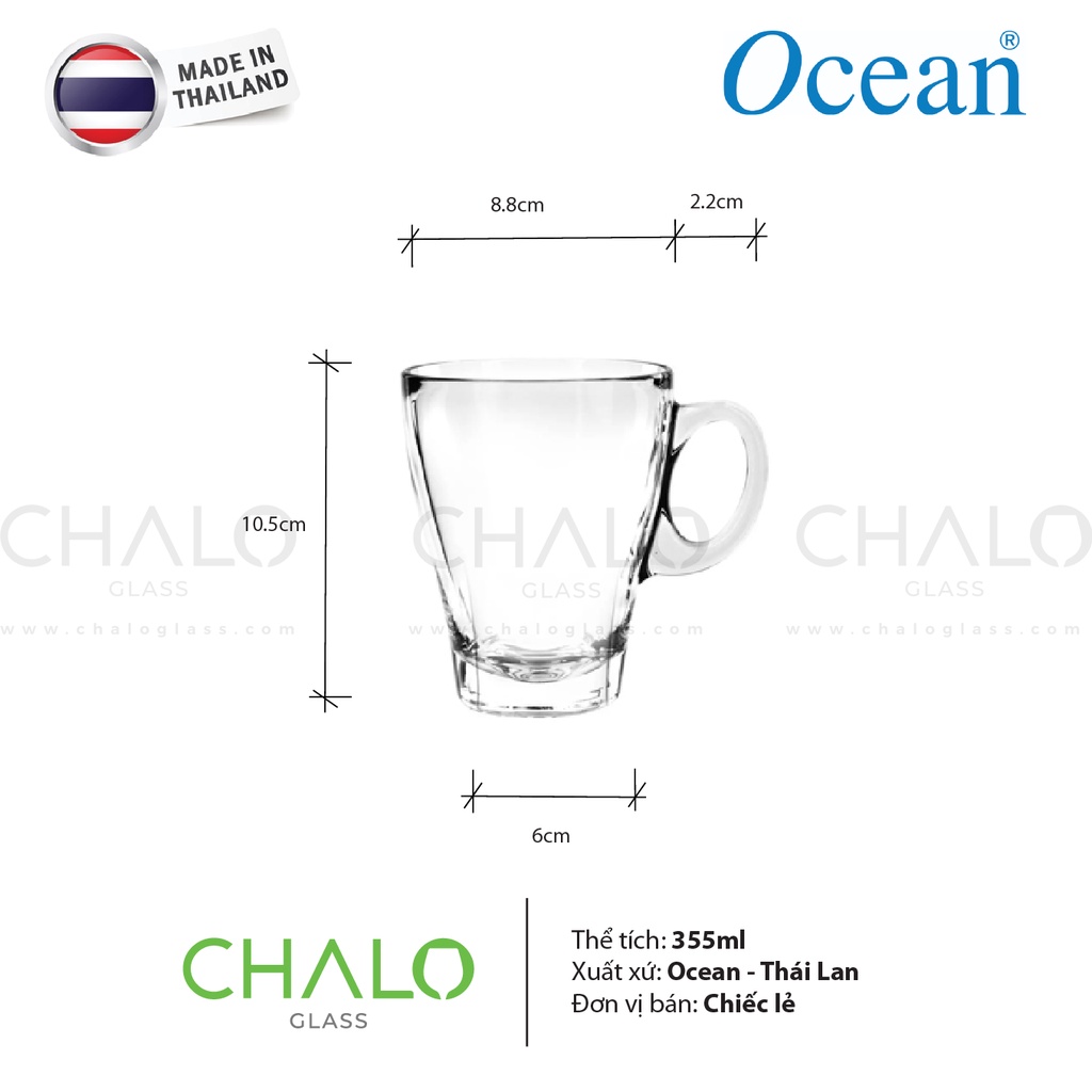 [Made in Thailand] Ly thuỷ tinh chịu nhiệt dáng quai Ocean Americano Caffe 355ml  - 2440