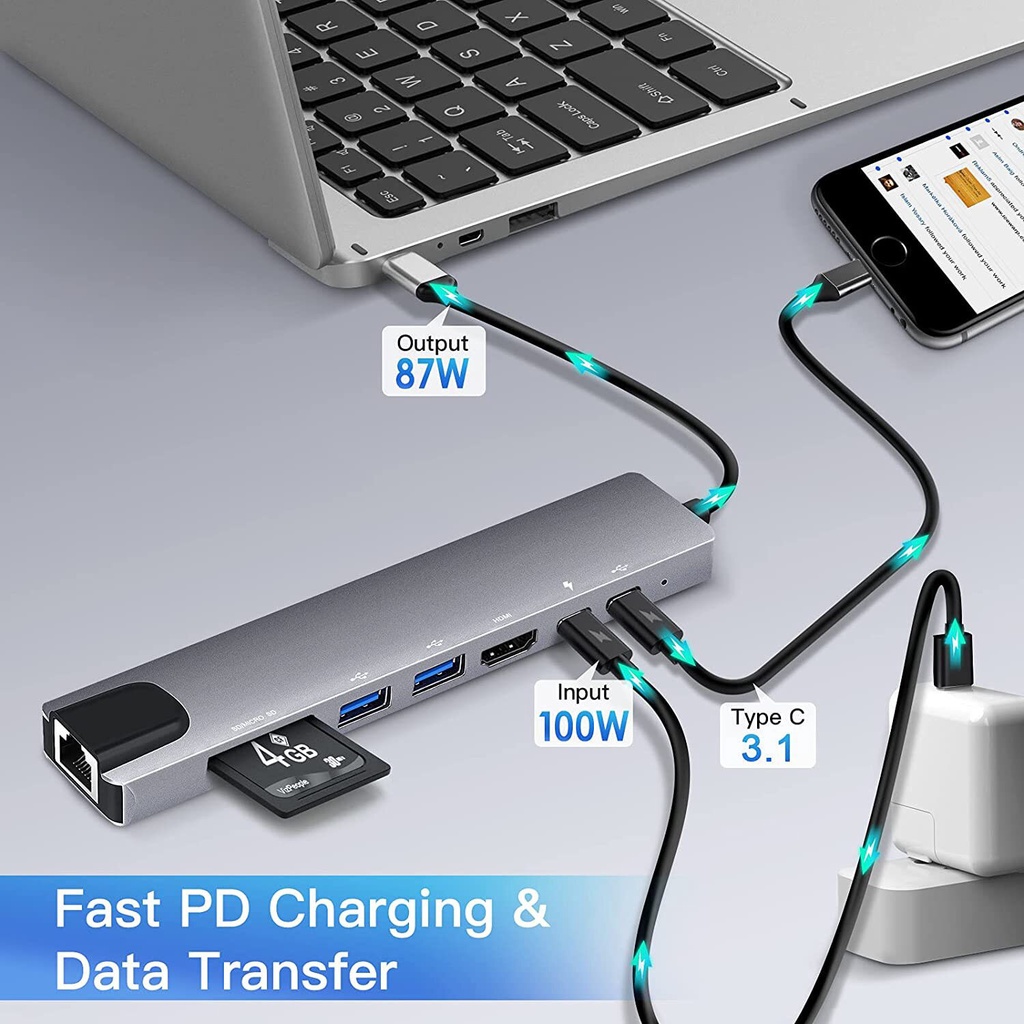 Bộ chuyển đổi USB HUB 8 trong 1 Thunderbolt 3 type c