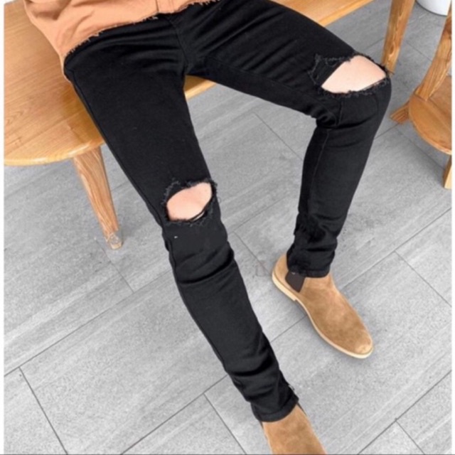 QUẦN JEAN ĐEN DÀI RÁCH GỐI VÀ TRƠN CAO CẤP MẪU CỰC KỲ SIÊU ĐẸP HOT PHÙ HỢP NHẤT HIỆN NAY CHO CÁC BẠN TRẺ CỦA T&D - TT01