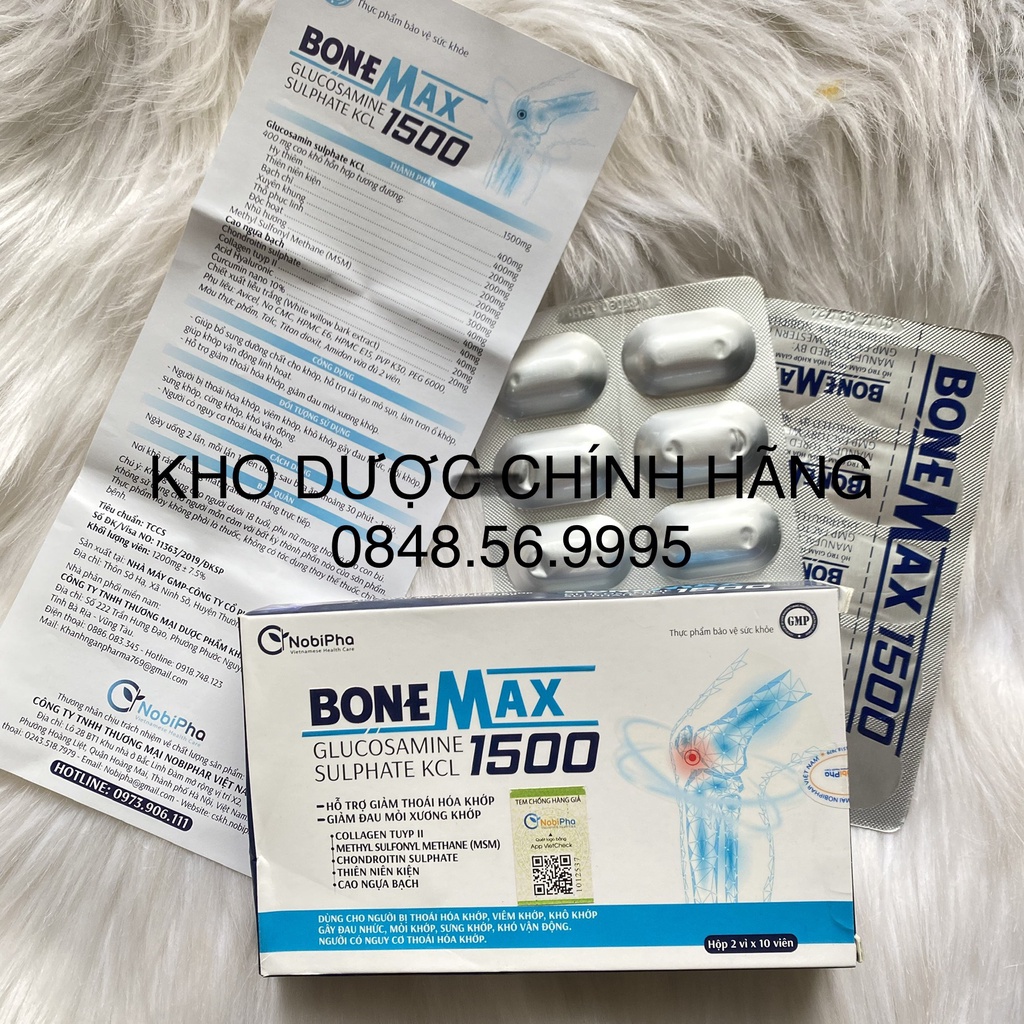 XƯƠNG KHỚP BONE MAX Glucosamine Sulphate KCL 1500 hộp 20 viên - Hỗ trợ giảm thoái hóa khớp, giảm đau mỏi xương khớp
