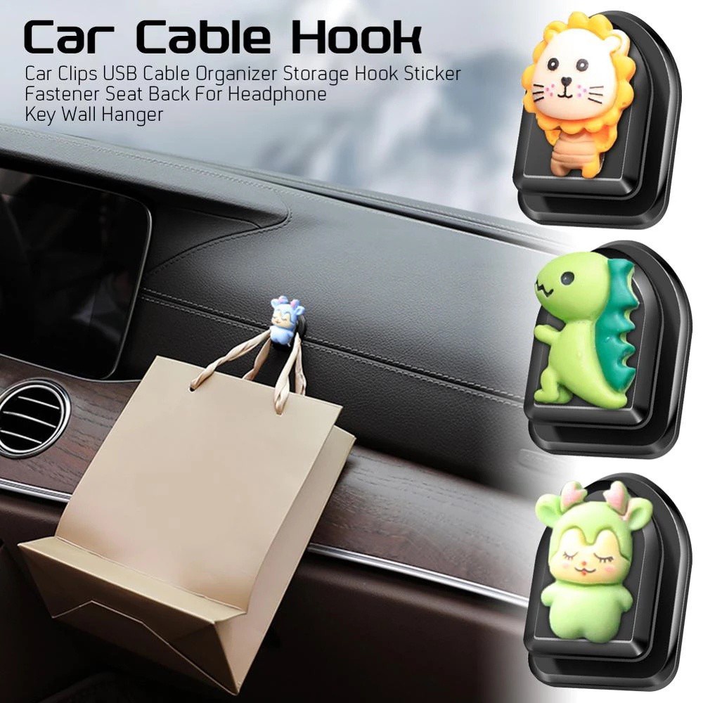 Móc treo chìa khóa/cáp USB/tai nghe đa năng hình hoạt hình sáng tạo mini dán xe hơi
