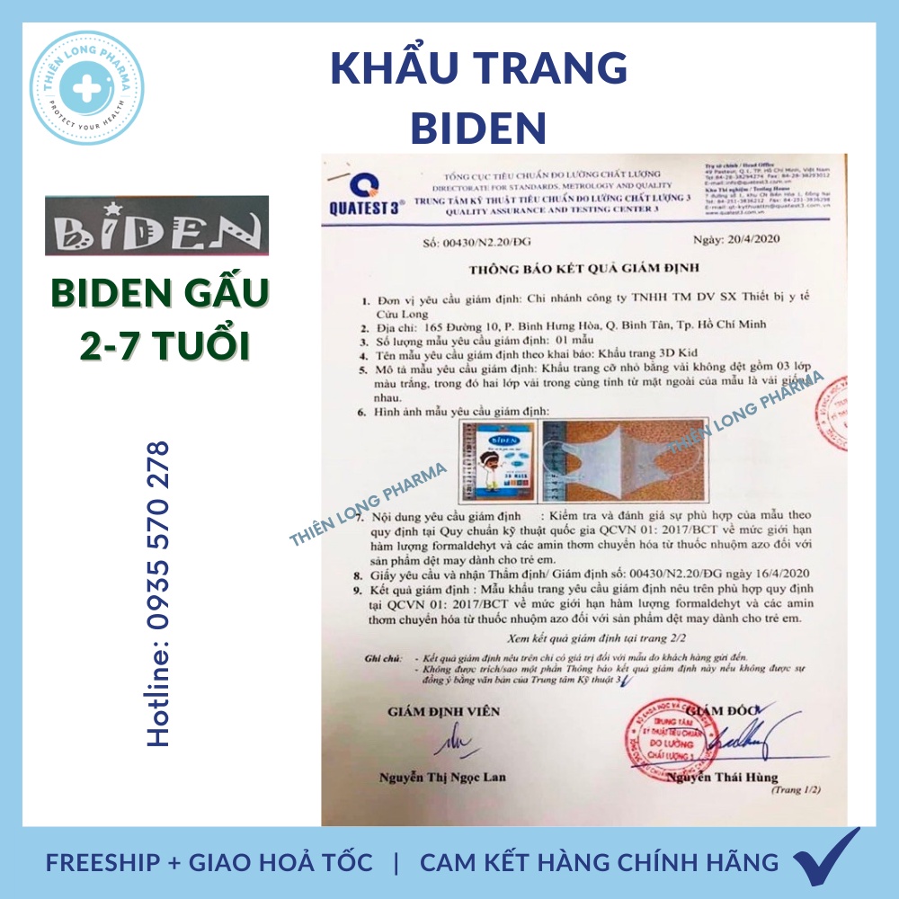 Khẩu trang trẻ em BIDEN [Hộp 10 Cái] khẩu trang y tế cao cấp cho bé hàng chính hãng công ty Cửu Long