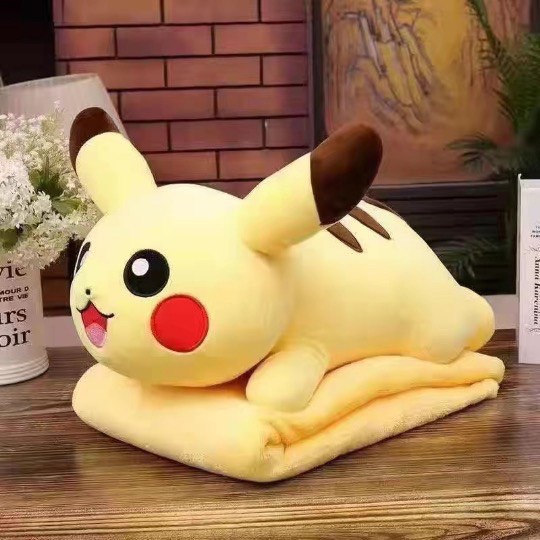 Chăn gối gấu bông hình thú, bộ chăn gối văn phòng hình thú nhồi bông 2 trong 1, gối kèm mền hình cáo đuôi dài