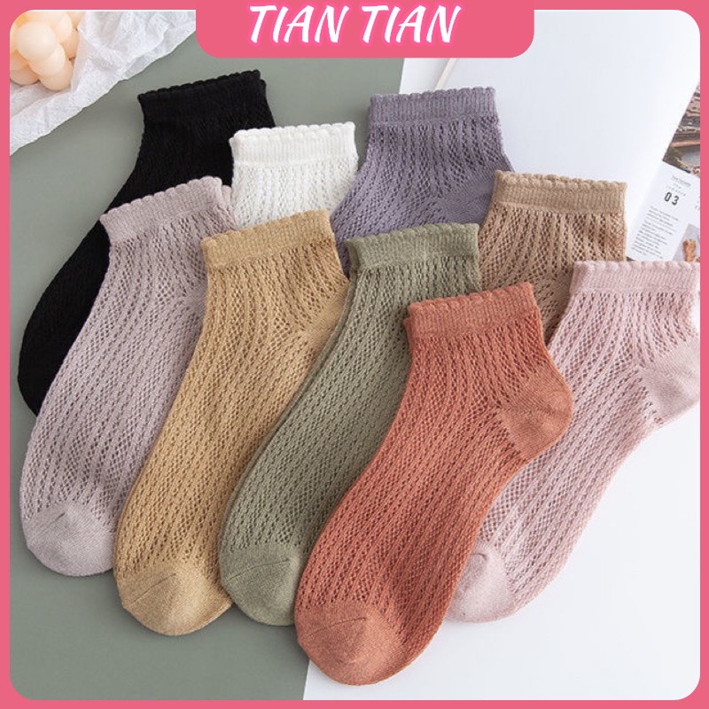 TIAN TIAN T161 Vớ tất ngắn cổ Cotton Cổ Thuyền Thoáng Khí Mỏng Nhẹ Màu Trơn Chống Trượt Dễ Phối Đồ Thời Trang Mùa Hè Phong Cách Nhật Bản Cho Nữ