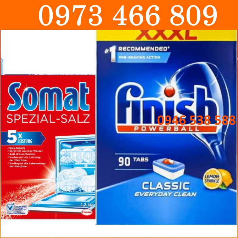 Combo viên rửa chén finish 90 viên + 1.2kg muối rửa bát somat chuyên dùng cho máy rửa bát