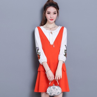 Đầm yếm big size phối màu cam phối trắng size lớn 4XL 80-90kg