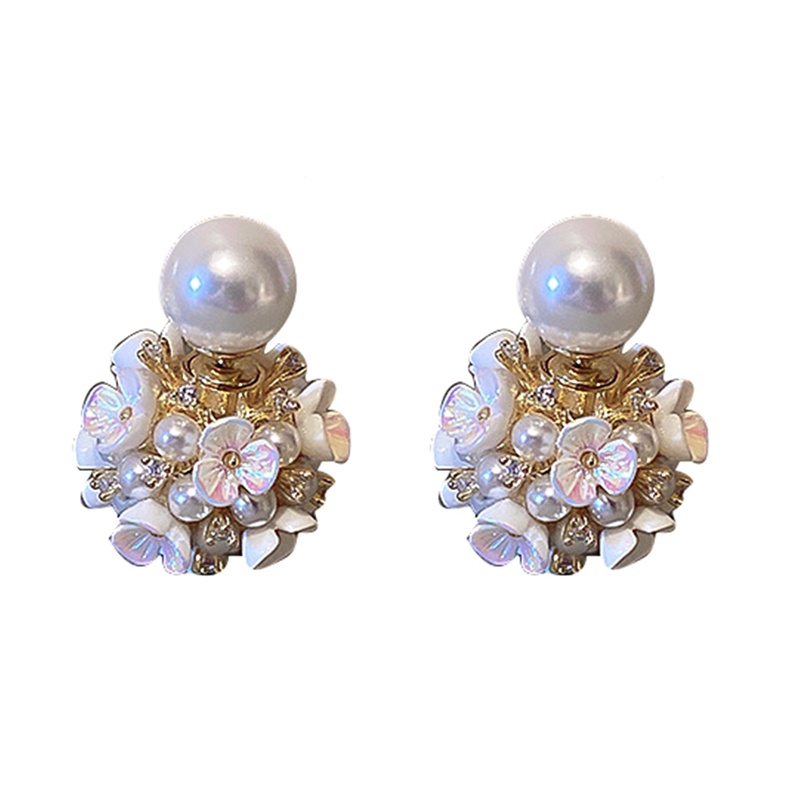 Bông Tai Mạ Bạc 925 Hình Bông Hoa Đính Ngọc Trai Phong Cách Retro