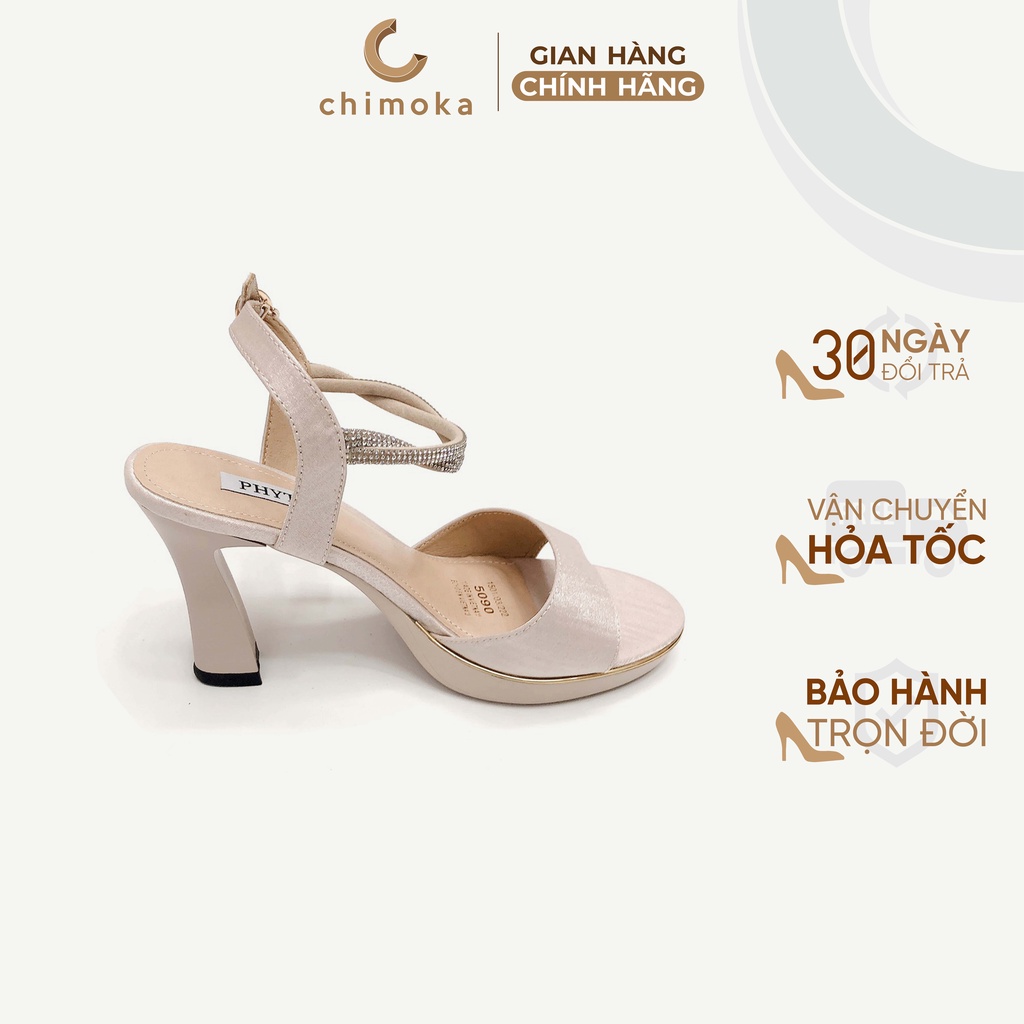 Sandal Nữ Giày Cao Gót Cao Cấp CHIMOKA Gót Trụ Cao 9 Phân Quai Sau Đính Đá Chất Liệu Si Nhập Khẩu Sang Trọng 5090