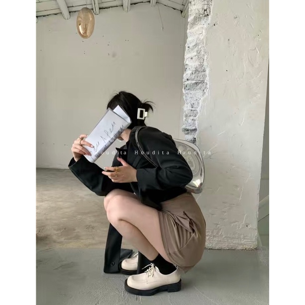 Giày tây nữ mũi vuông oxford dây buộc cá tính trẻ trung đi học đi làm - HOUDITA - STMV-005