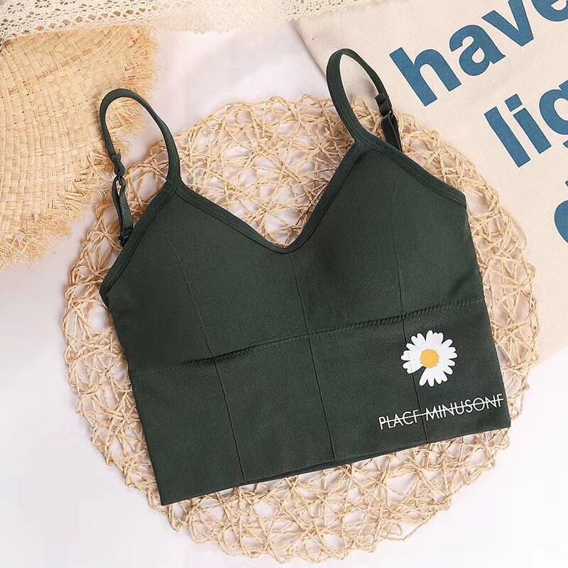 Áo bra nữ hai dây gân tăm in hình cúc họa mi chất đẹp
