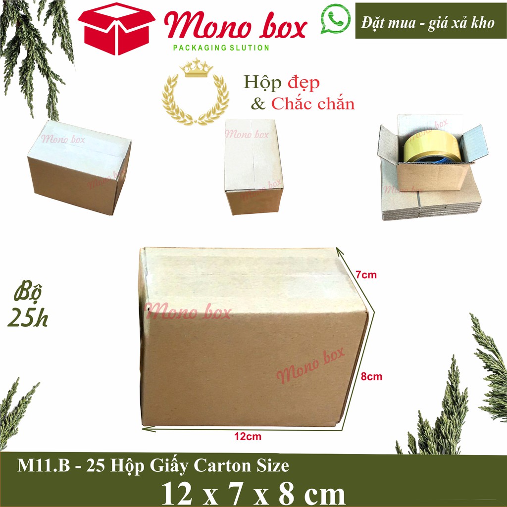 Bộ 25 hộp giấy carton 12x7x8 cm
