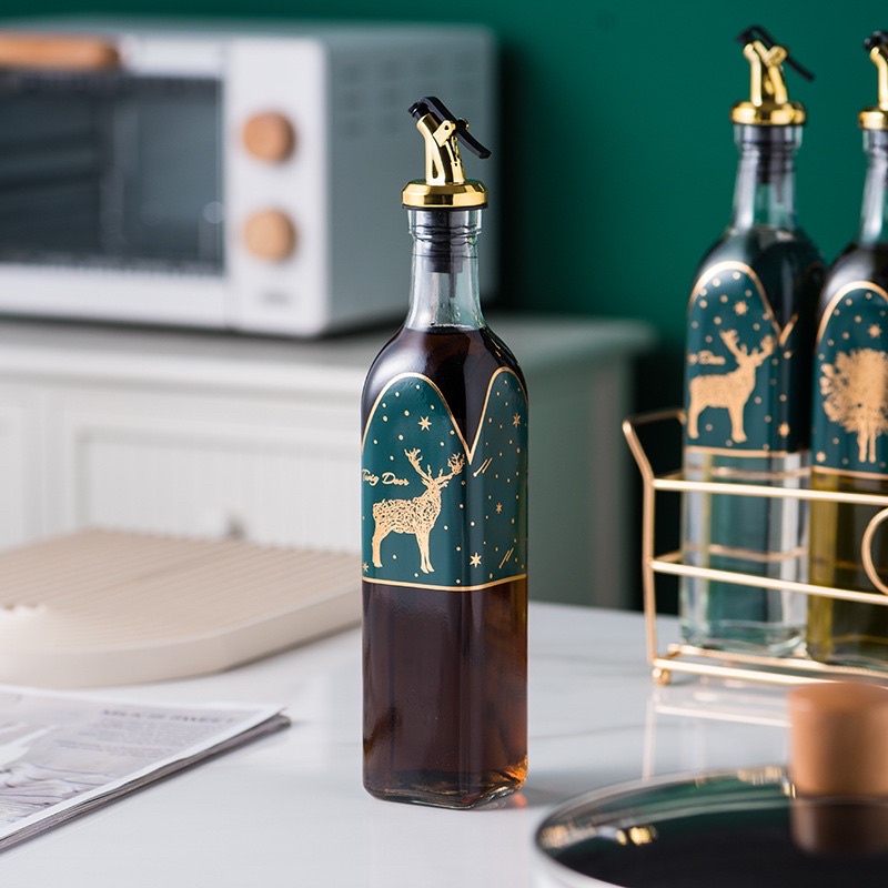 Bộ 4 Chai Đựng Gia Vị Kèm Khung Hoạ Tiết Hình Hươu Lạ Mắt