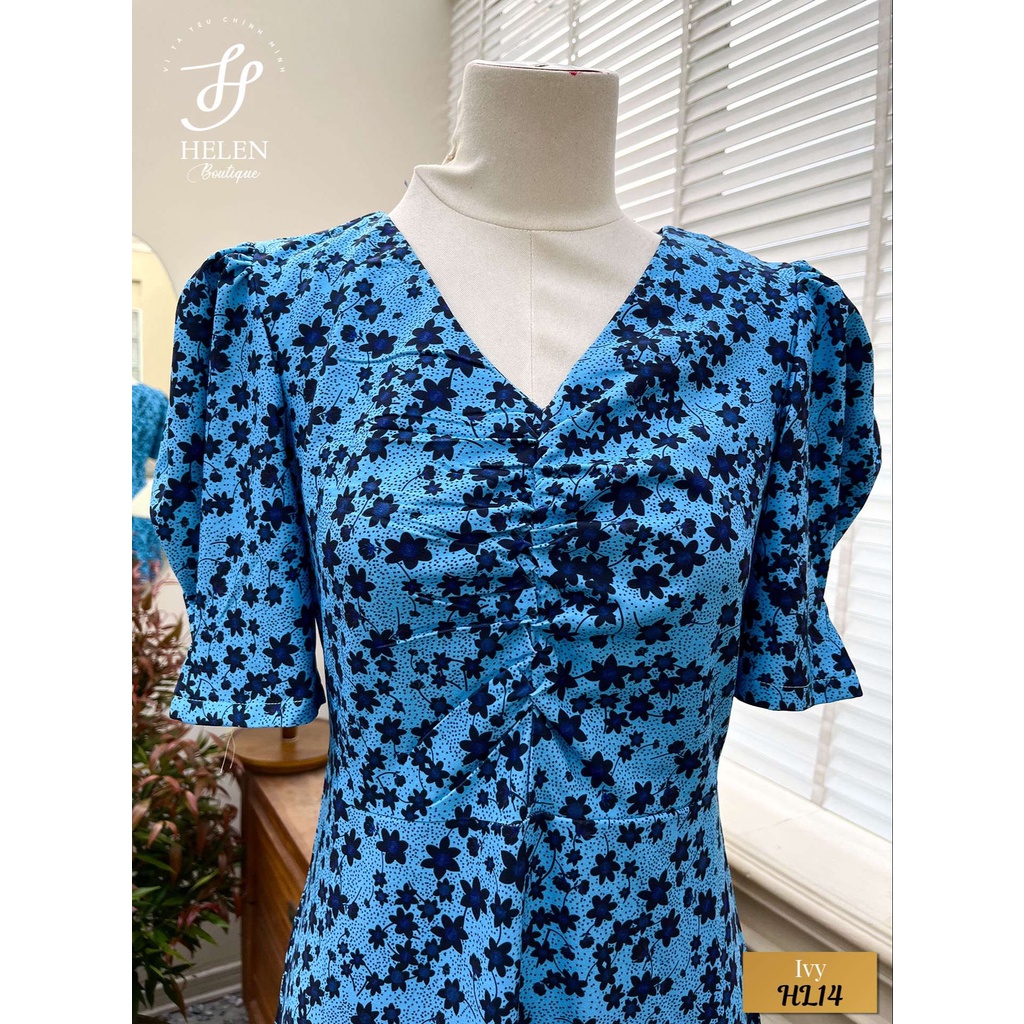 Đầm dài dáng rộng họa tiết hoa sao đen thanh lịch - Trung niên - Ivy Dress - Helen Boutique