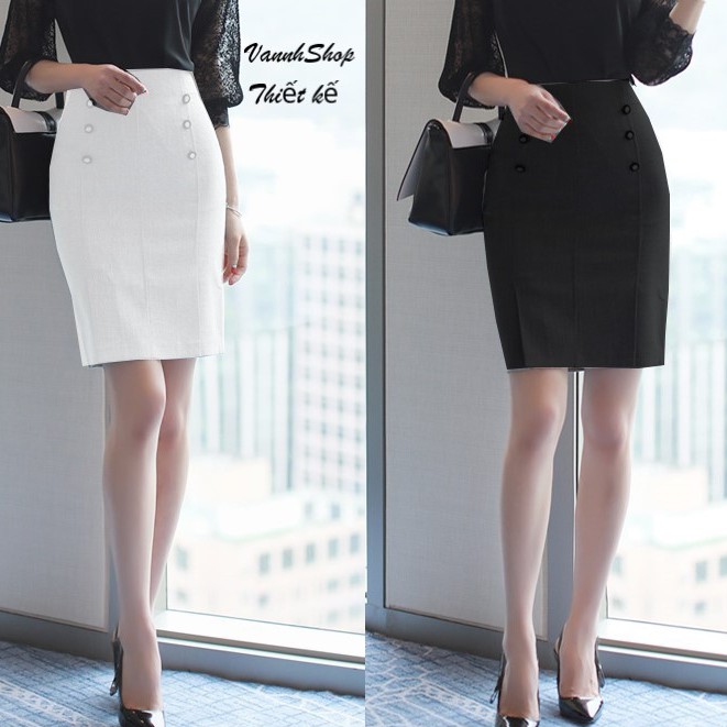 Chân váy bút chì cách điệu thiết kế phom chuẩn chất liệu vải nhập có độ co giản thanh lịch công sở MS01 | BigBuy360 - bigbuy360.vn