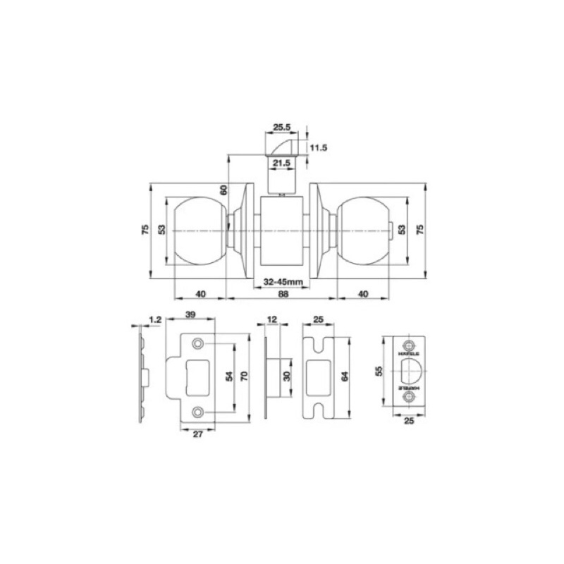 ổ khoá tay nắm tròn INOX ( combo 4 ổ khoá dùng chung 1 chìa chủ , loại cò dài dùng cho cửa nhôm )