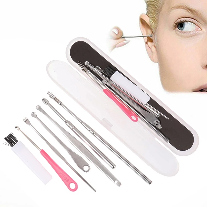 [Hàng mới về] Set 7 dụng cụ vệ sinh tai bằng thép không gỉ sáng tạo kèm hộp đựng