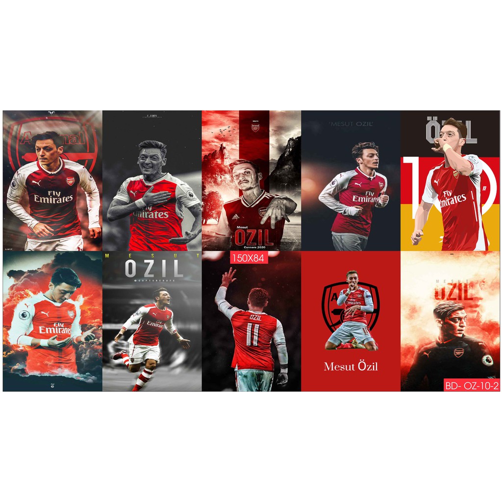 Combo Set 10 tờ Decal dán tường cầu thủ Ozil, Aubameyang, Lacazette