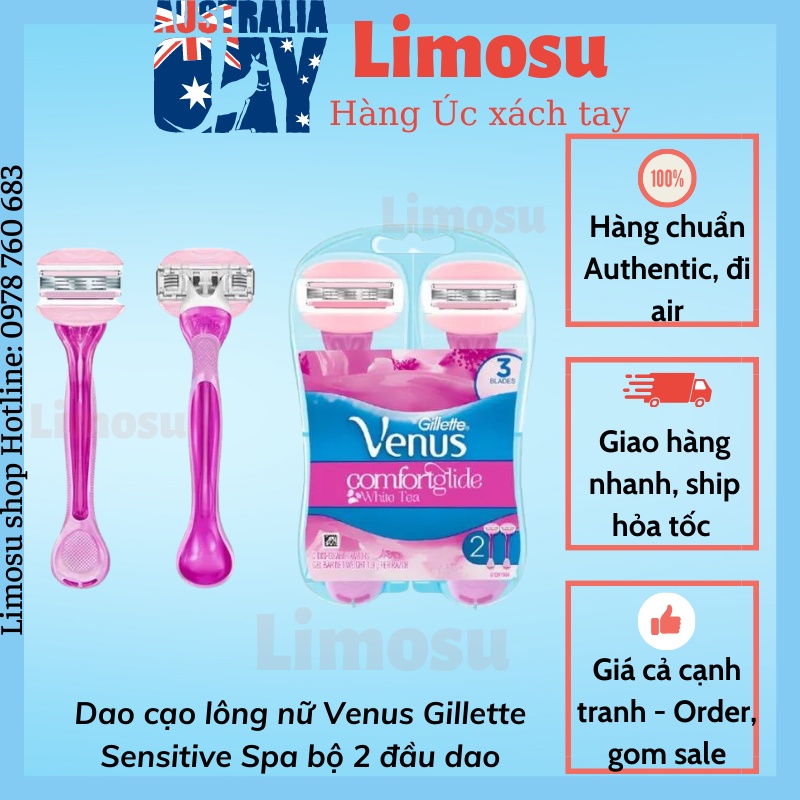 Dao cạo lông nữ Venus Gillette Sensitive Spa bộ 2 đầu dao và 3 đầu dao [Hàng Úc có che tên]