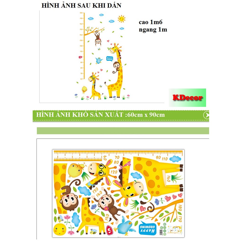 Decal dán tường thước đo hươu vàng