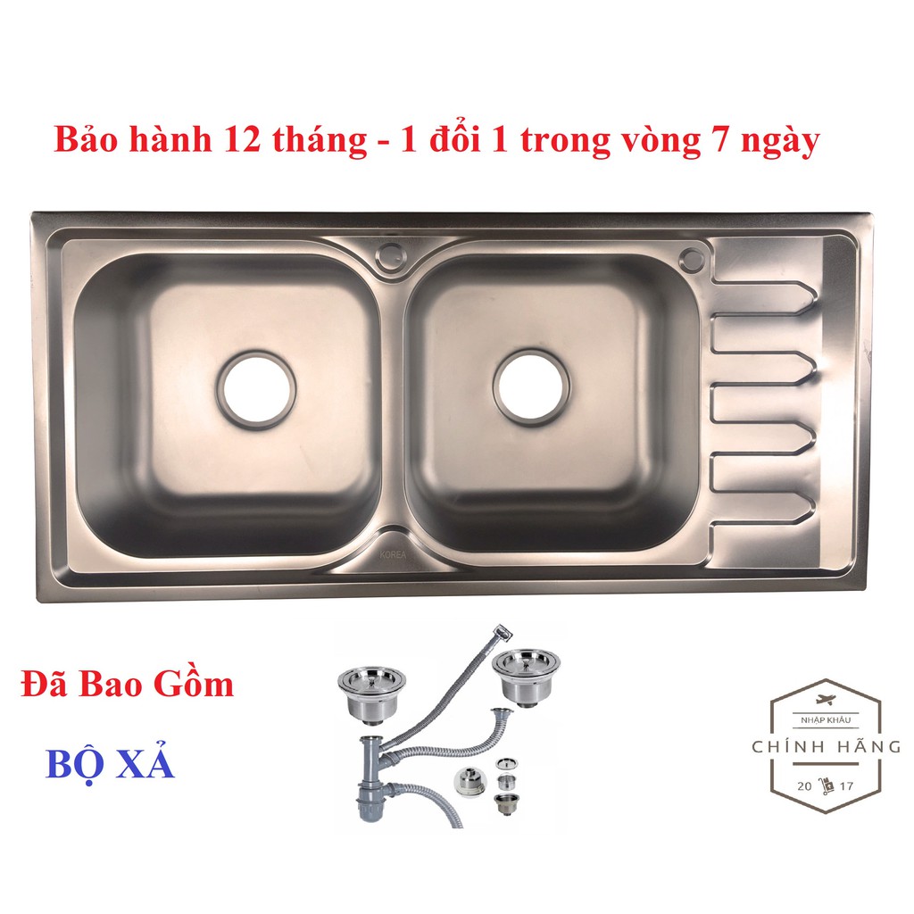 Chậu rửa bát inox 304 kích thước 10x46cm loại đa năng 2 Hố 1 Bàn đã gồm bộ ống xả - Bảo Hành 12 tháng