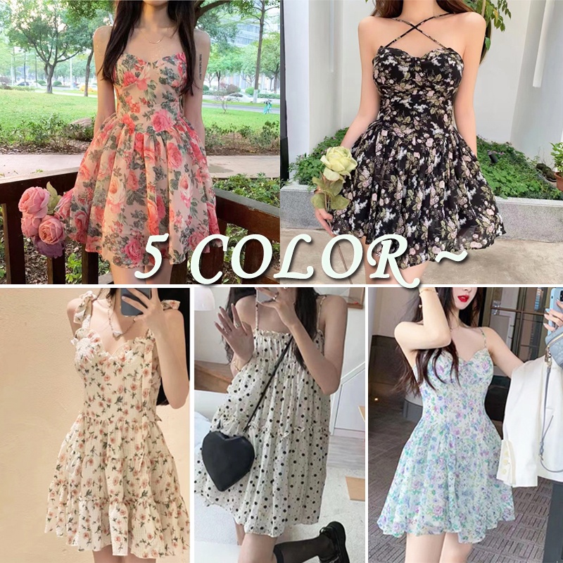 Đầm Hai Dây Dáng Chữ A Họa Tiết Hoa Thời Trang Xuân Hè Phong Cách Pháp Mới Cho Nữ