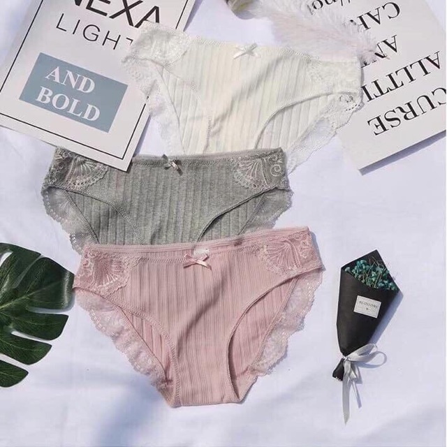 Combo 10 quần lót gân tăm phối ren