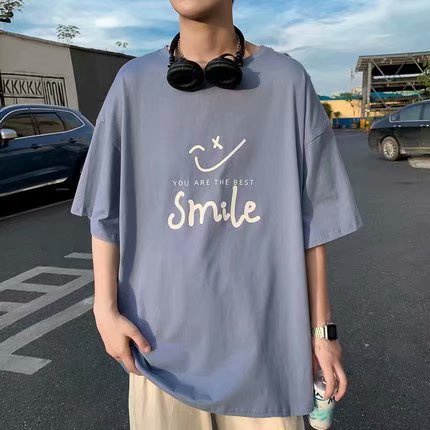 Áo thun tay ngắn dáng rộng in chữ phong cách hiphop đường phố Hàn Quốc trẻ trung cho nam size M-5XL