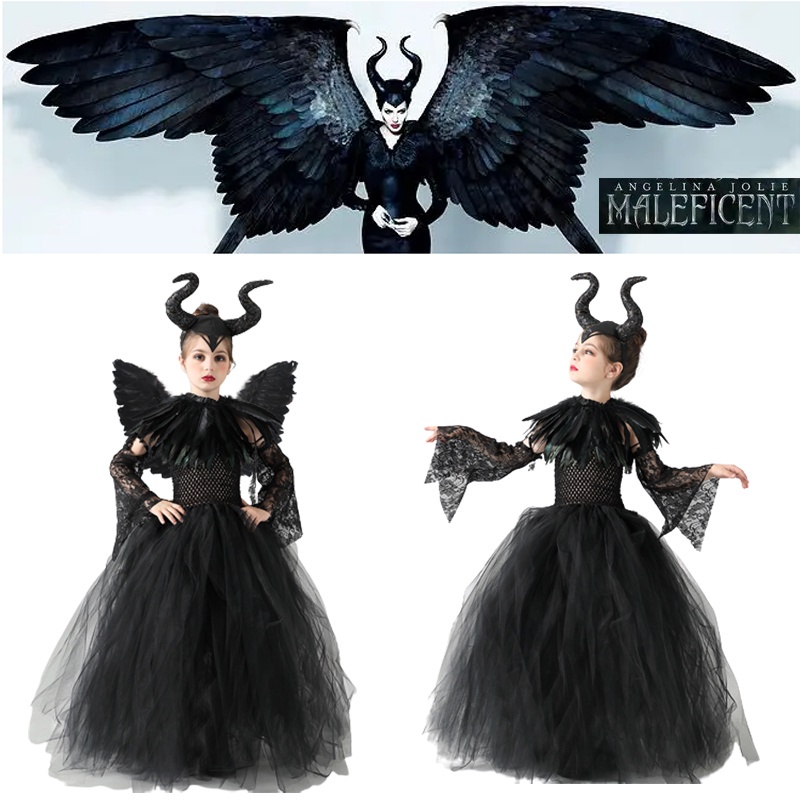 Trang phục váy cosplay halloween Maleficent angelina jolie độc đáo cho trẻ em