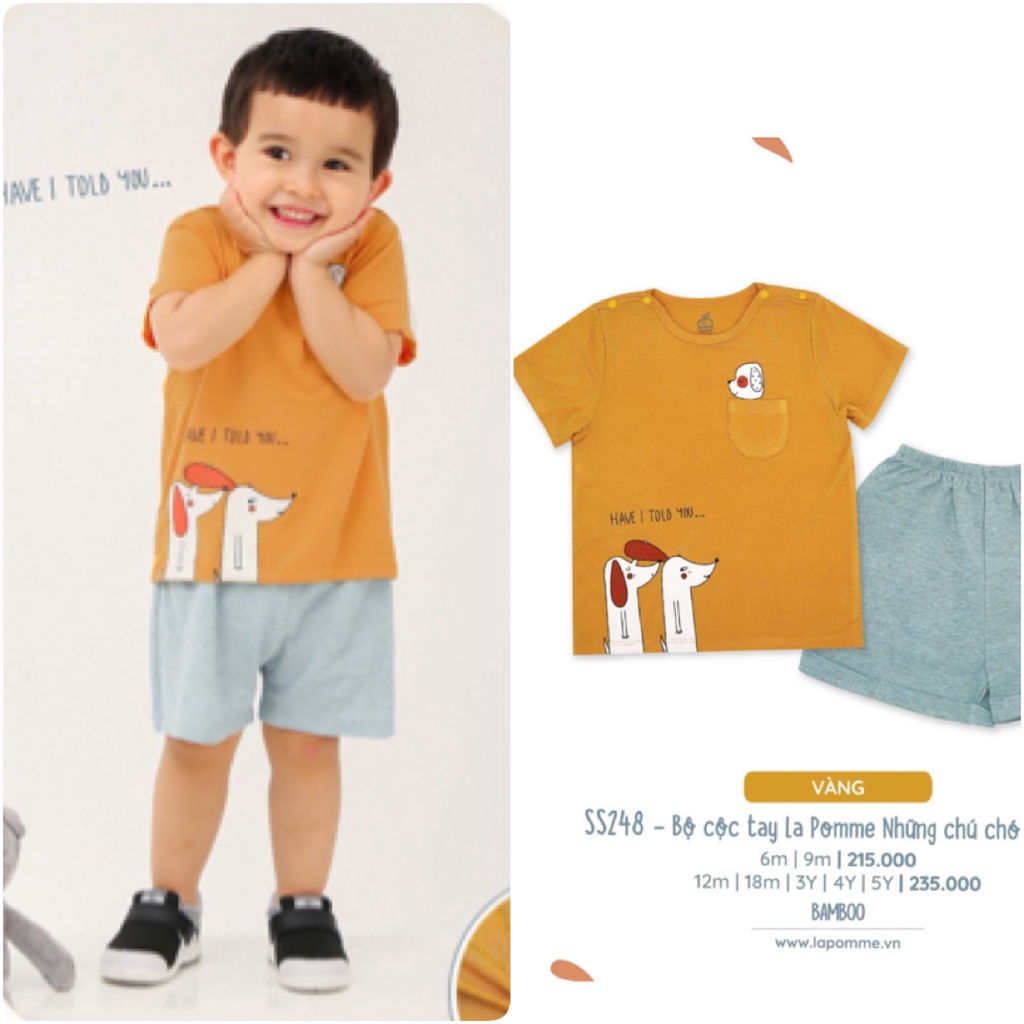 Bộ La Pomme Bamboo cao cấp cộc tay mềm mịn thoáng mát thấm hút tốt in hươu cao cổ cho bé trai bé gái SS248