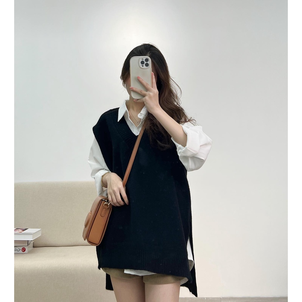 Áo len gile trơn form rộng quảng châu thời trang Miho house