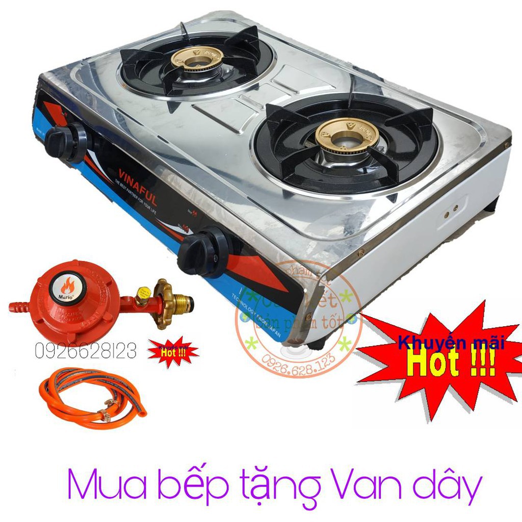 [ RẺ- BỀN - ĐẸP ] Bộ Bếp Gas Đôi Inox Dynamic + Bộ van dây -bh 12 tháng