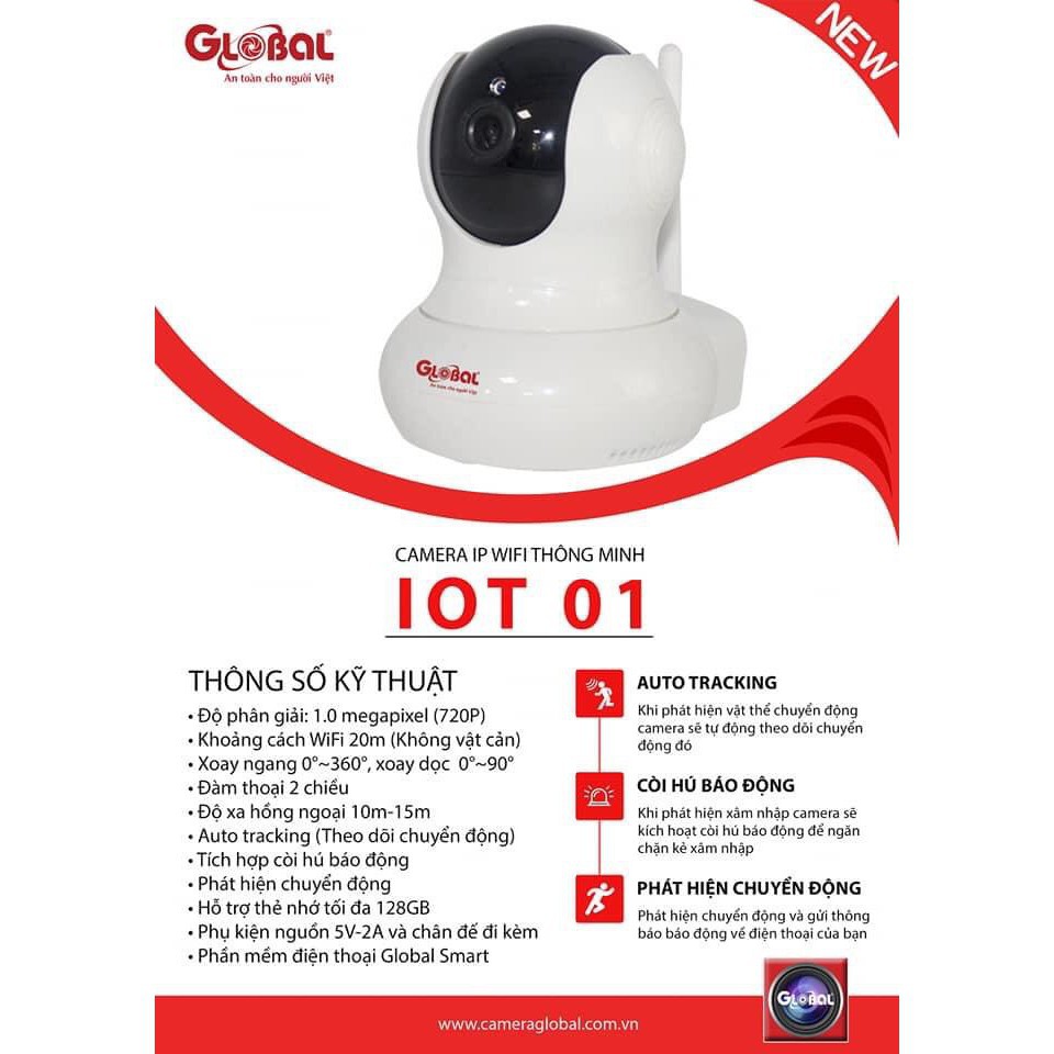 Camera wifi GLOBAL  ( phiên bản mới nhất) Kèm thẻ nhớ 32G và chân đế sẵn - HÀNG CHÍNH HÃNG 100%