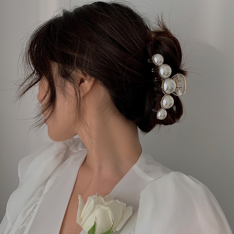 Kẹp tóc đính hạt ngọc trai nhân tạo kiểu dáng vintage B0040