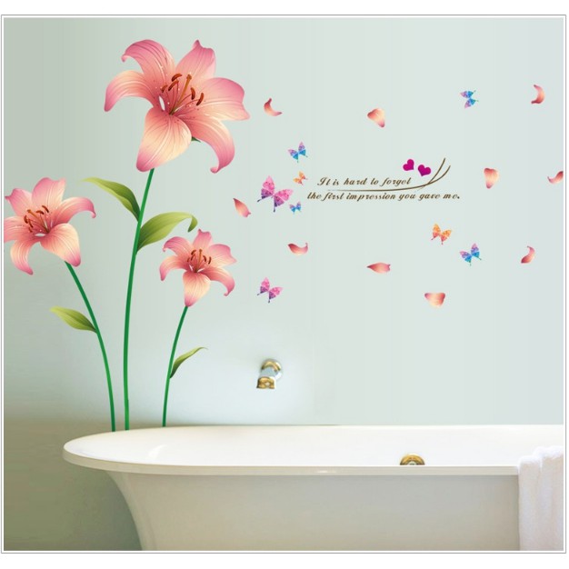 Decal trang trí Tường Hoa Loa Kèn Hồng Kem