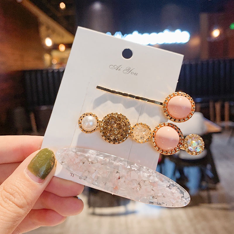 Combo 2-3 Kẹp Tóc Hợp Kim Đính Đá Và Ngọc Trai Giả/Nhân Tạo Thời Trang Xinh Xắn Cho Nữ